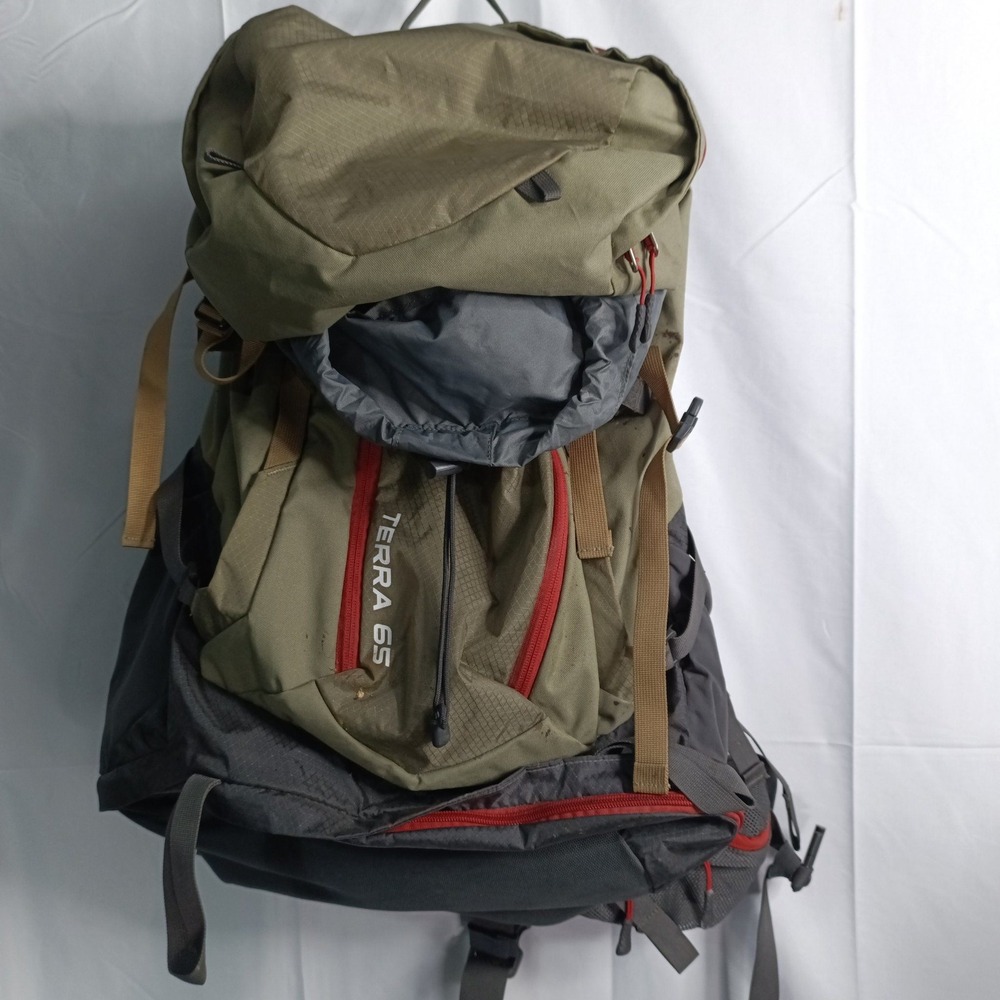 The North Face Terra 65 Backpack Olive Green Gray 65L Opti-Fit Hiking Pack